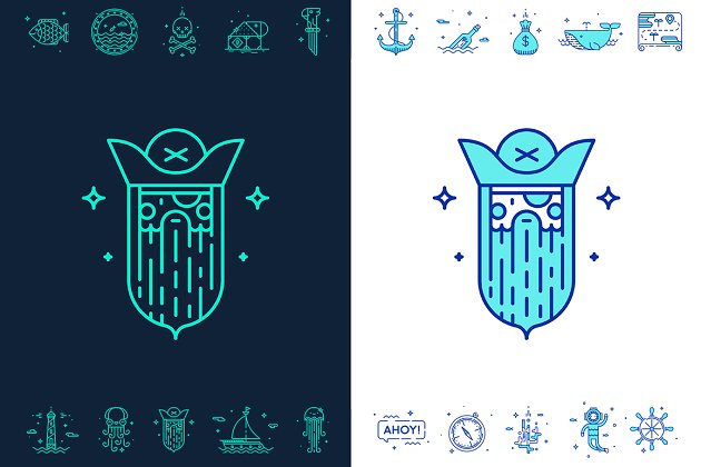 可爱的航海图标 Set of cute nautical icons