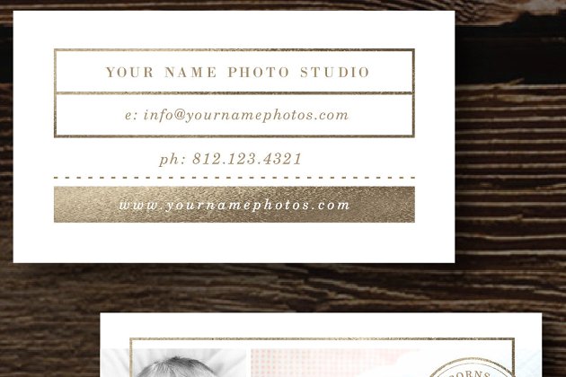 新生儿杂志风格的名片模板 Newborn Photographer Business Card