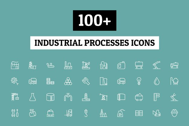 100+ 工业处理图标 100+ Industrial Processes Icons