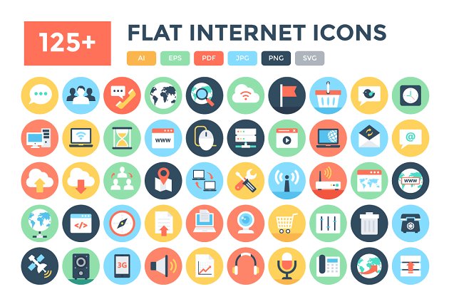 扁平化互联网图标素材 125+ Flat Internet Icons