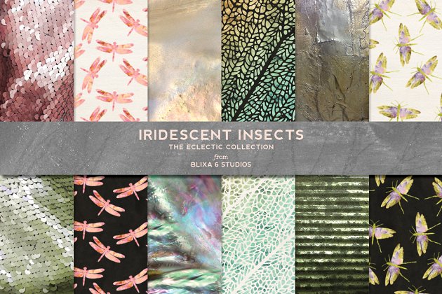 烫金昆虫背景纹理 Iridescent Insects & Backgrounds