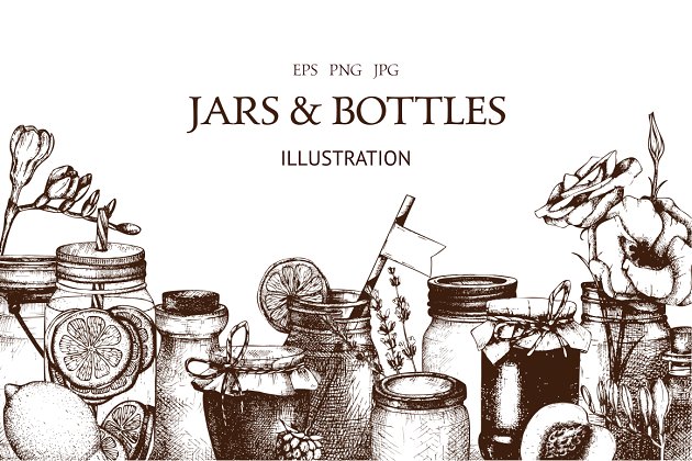 矢量罐子和瓶子插画 Vector Jars & Bottles Illustrations