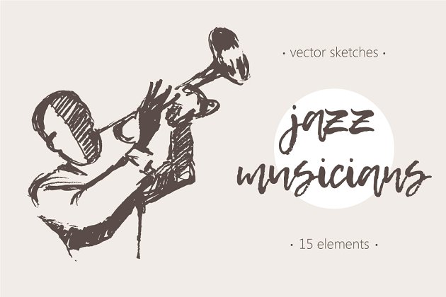 爵士音乐插画 Sketches of jazz musicians