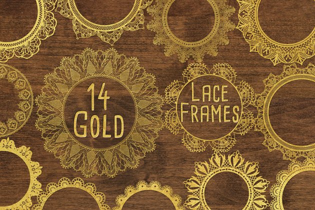 金色花边框架素材 Gold Lace Frames Clipart Overlays