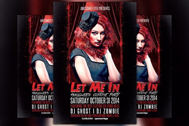 万圣节派对传单模板 Let Me In Halloween Party Flyer