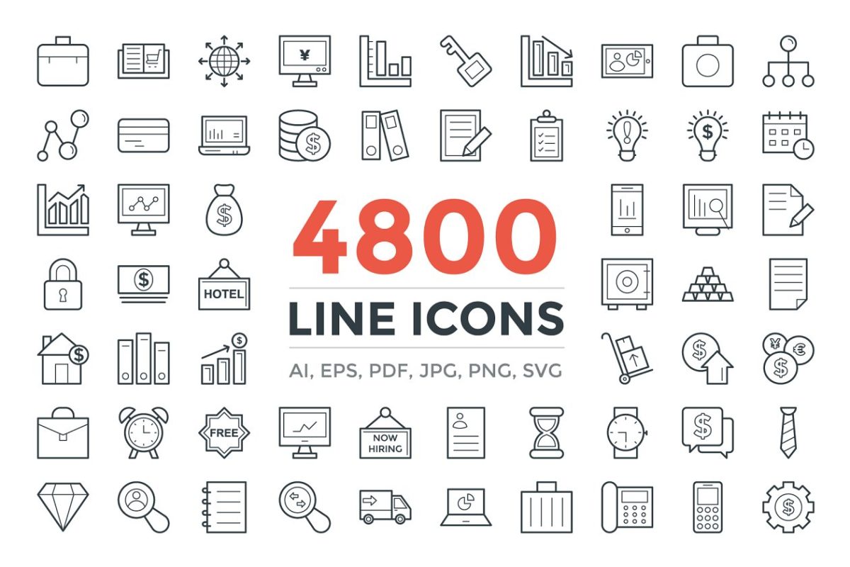 4800个高品质的线型图标下载 4800 Line Icons Pack