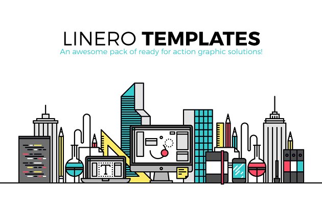 简约的线条彩色城市图标 Linero Templates