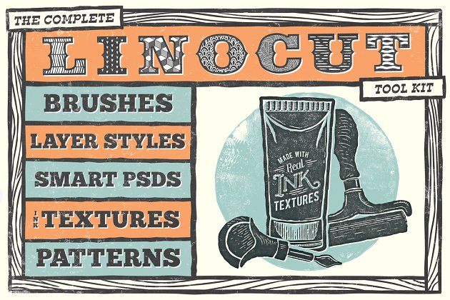 怀旧风格的背景纹理素材 The Complete Linocut Tool Kit