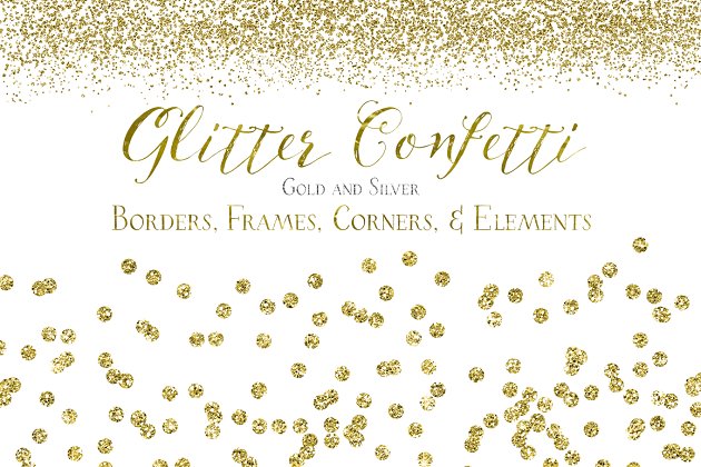 闪光金粉背景纹理素材 Glitter Confetti Borders & Elements