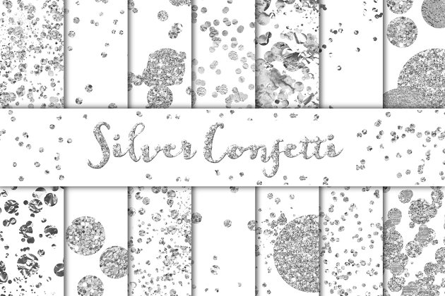 银色五彩纸屑背景纹理 Silver Confetti Overlays/Backgrounds