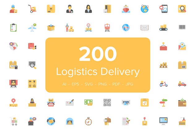 200扁平化物流快递彩色图标 200 Flat Logistics Delivery Icons