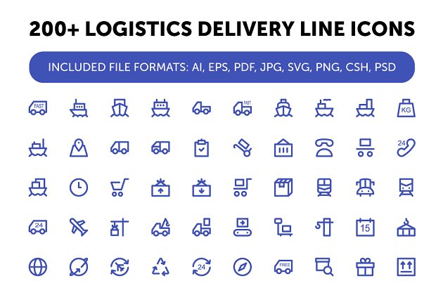 200+物流配送线型图标 200+ Logistics Delivery Line Icons