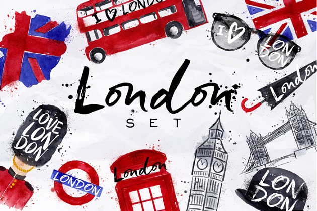 生动的手绘伦敦元素插画素材 London Set