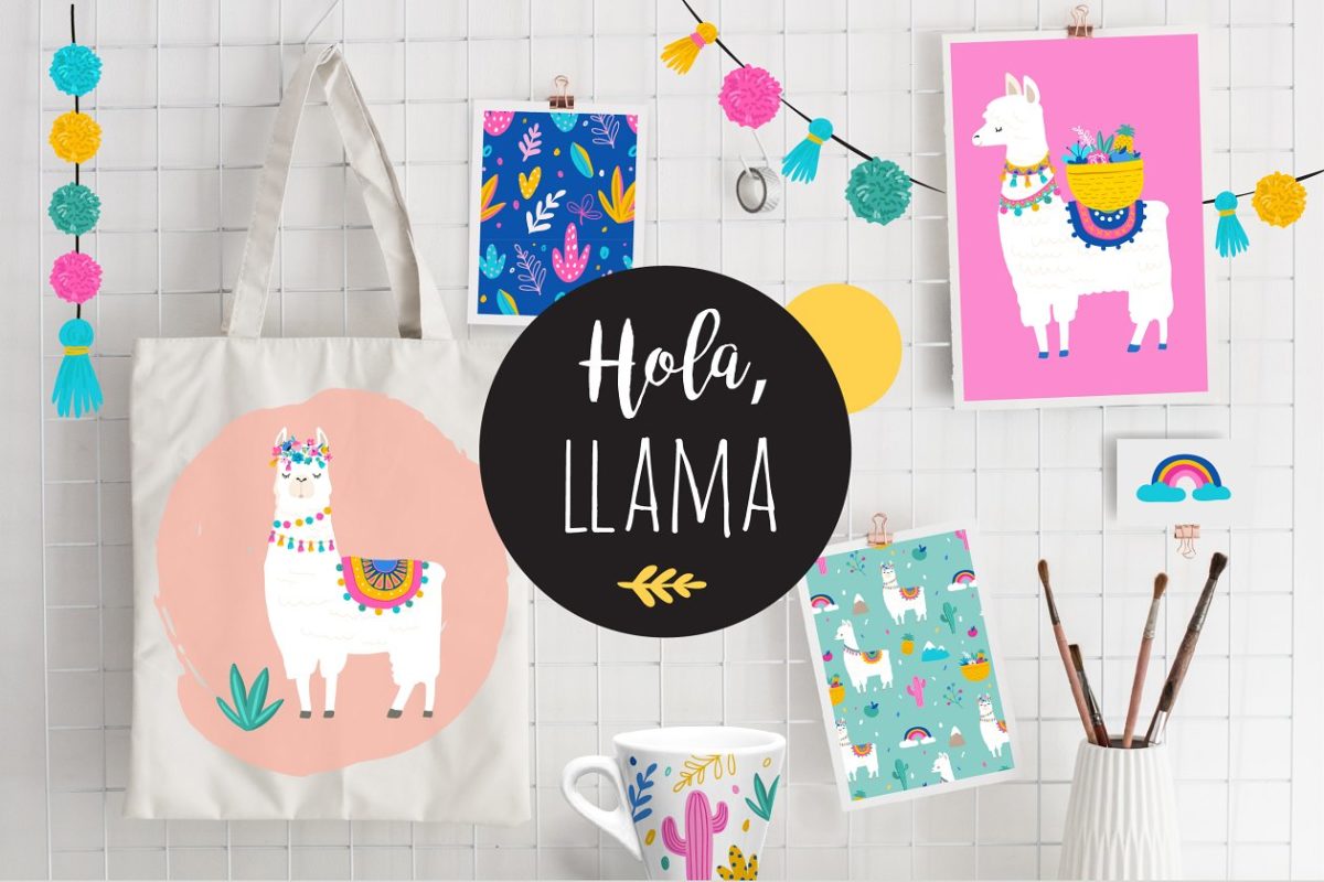 可爱的羊驼（草泥马）夏天花卉素材合集 Hola, Llama! Cute summer collection