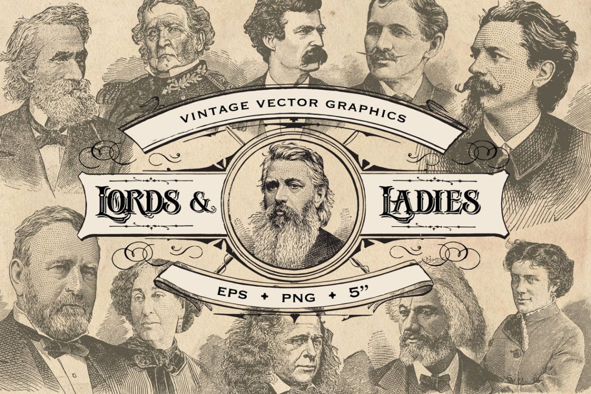 经典的欧洲人物海报模版 Vintage Lords & Ladies Graphics