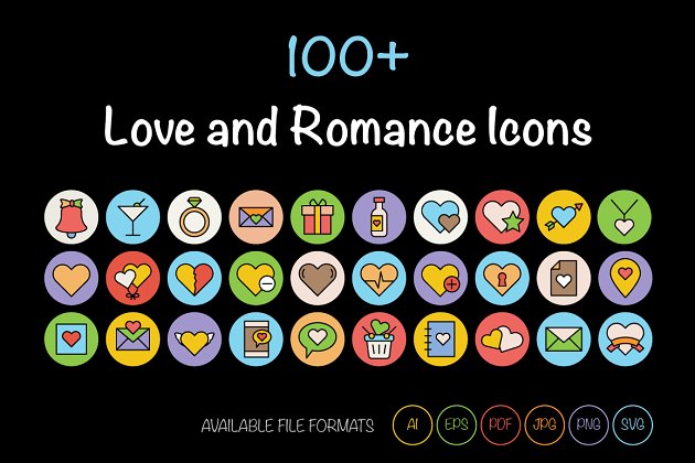 100+爱和浪漫矢量图标 100+ Love and Romance Vector Icons