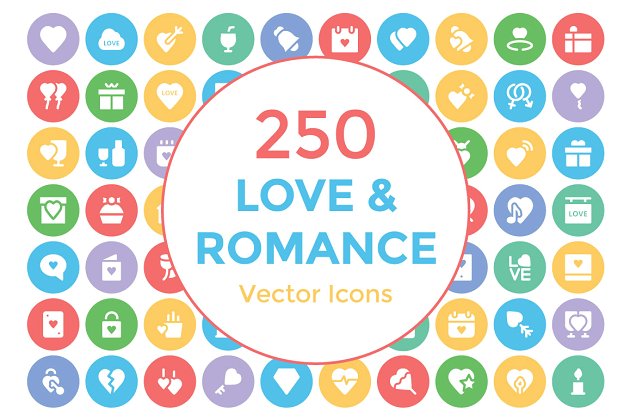250爱情与浪漫主题的图标 250 Love and Romance Vector Icons