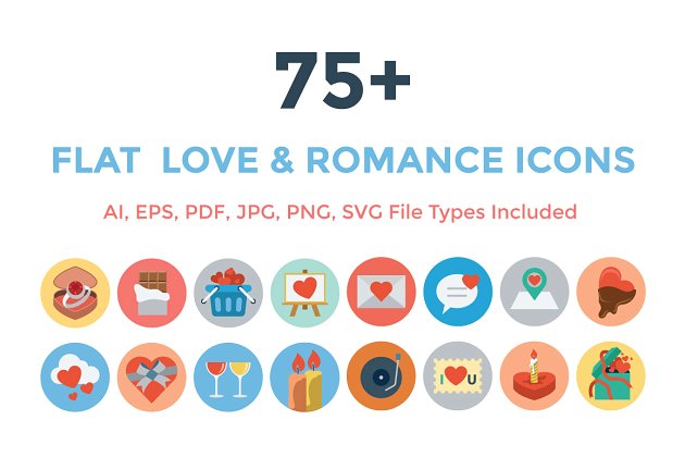浪漫爱情图标 75+ Flat Love and Romance Icons