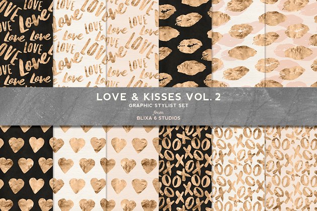 金色的爱情吻痕背景纹理素材 Love & Kisses Vol. 2: Rose Gold
