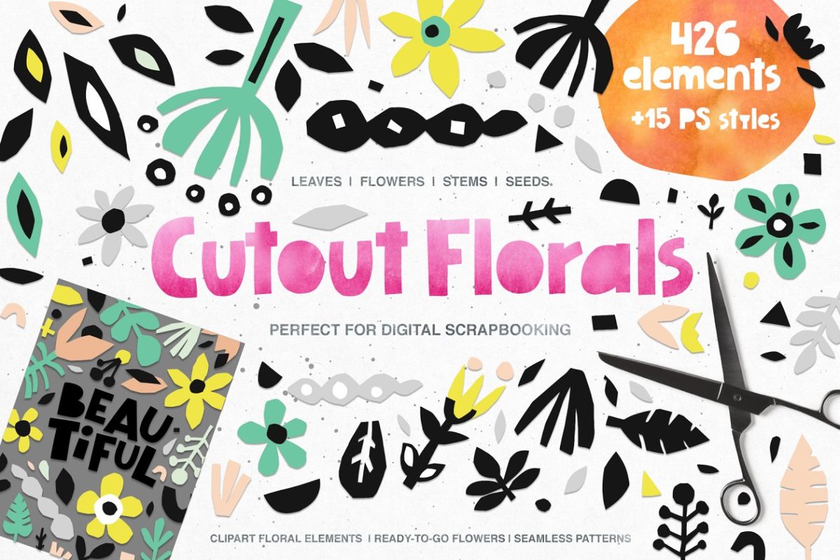 420个镂空花卉图案元素 426 Cutout Floral Elements: PNG, EPS