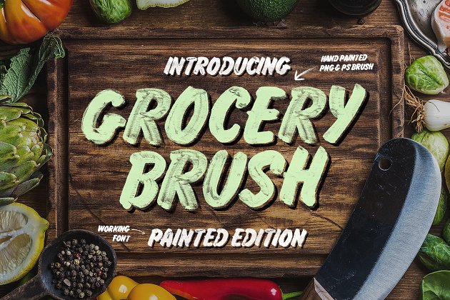 杂货刷和手工效果的字体 Grocery Brush & Hand (PLUS Extras)