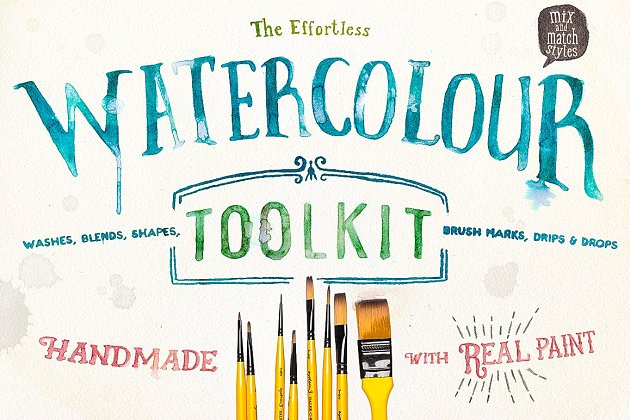 水彩绘画工具效果 Watercolour toolkit paint effects