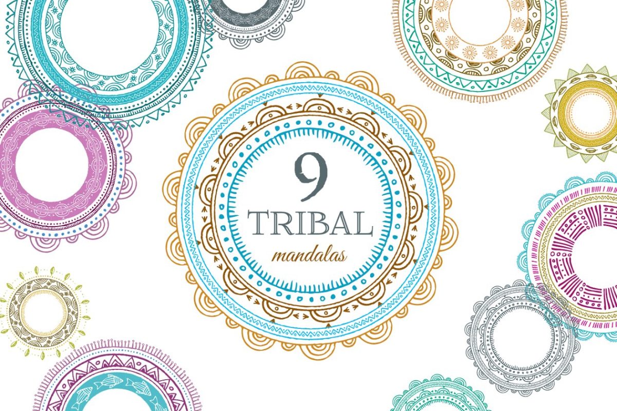 9款曼荼罗部落主题图形 9 Tribal Mandalas, Frames, Patterns