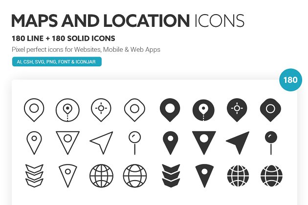 地图和位置相关的图标套装 Maps and Locations Icons