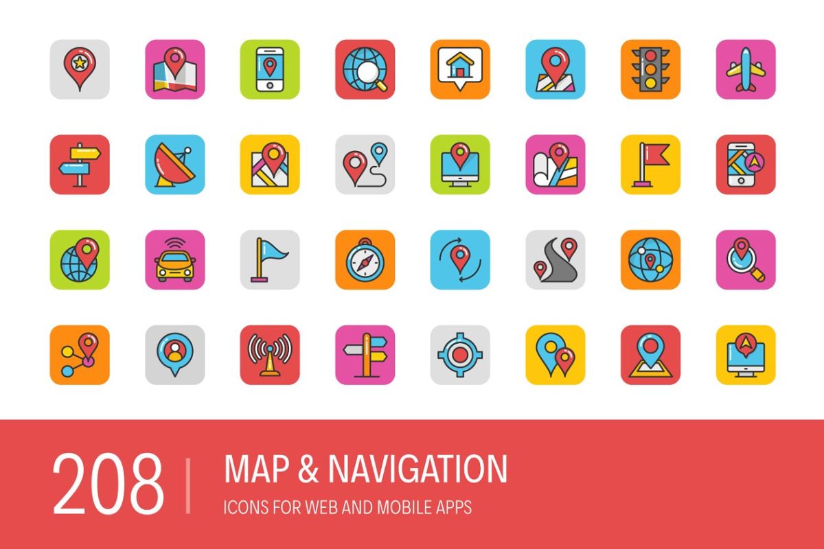 地图和导航图标素材 208 Map and Navigation Icons
