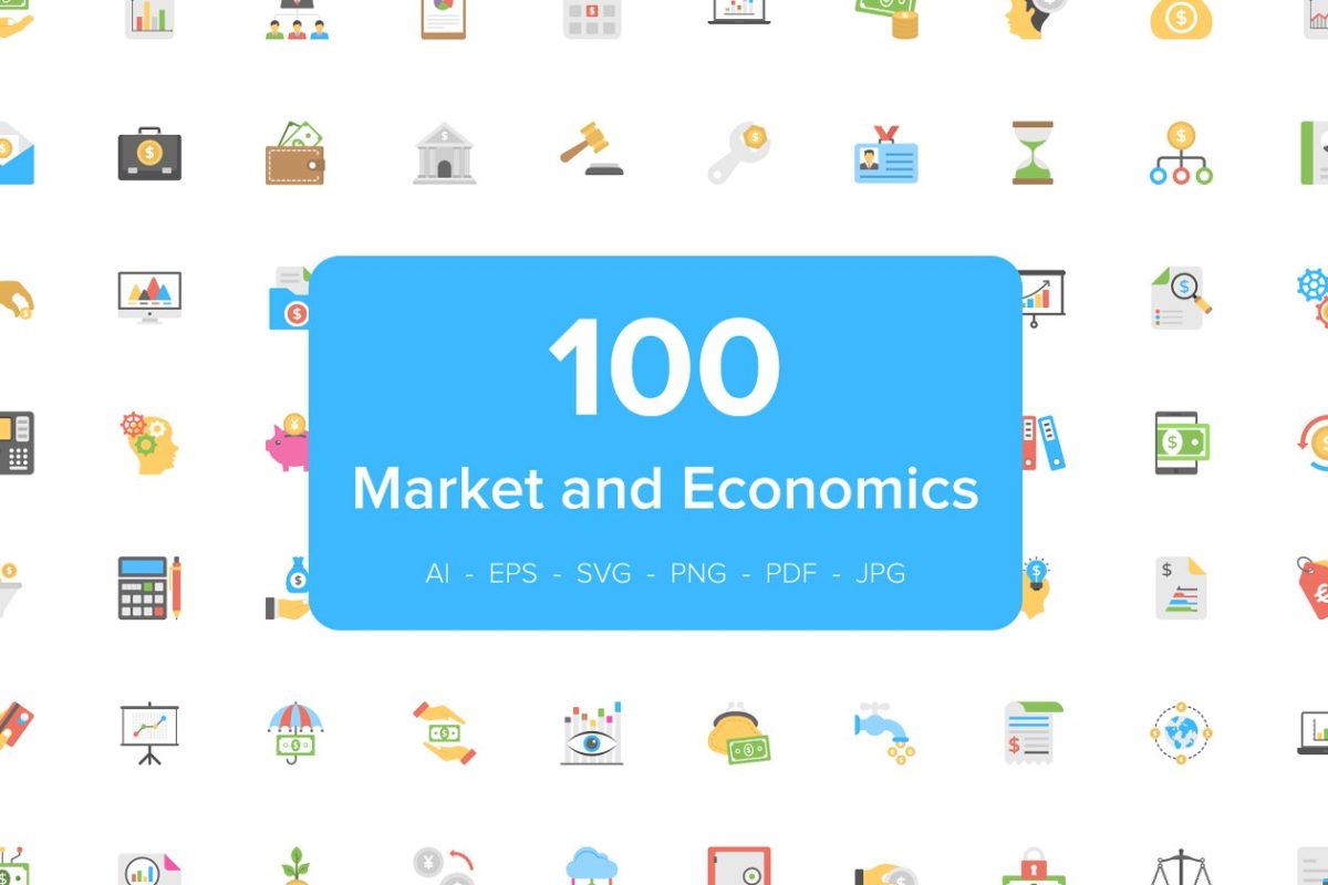 经济市场图标 100 Flat Market and Economics Icons