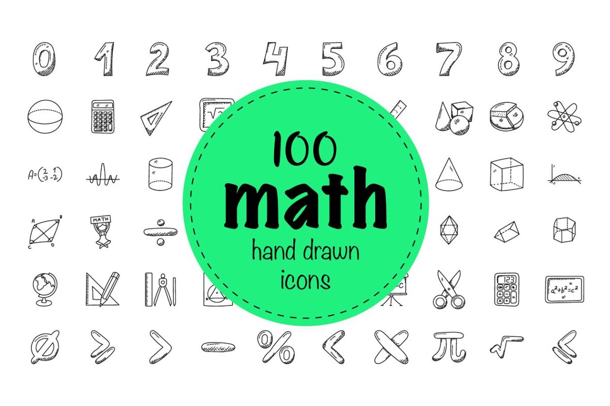100枚数字涂鸦图标 100 Mathematics Doodle Icons