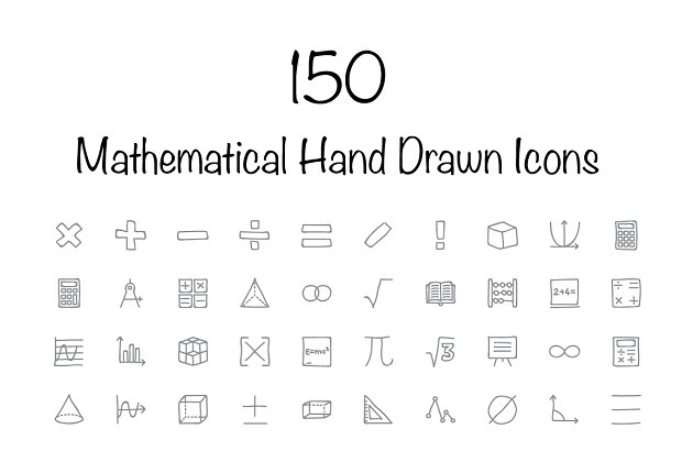 150个数学手绘图标 150 Mathematical Hand Drawn Icons