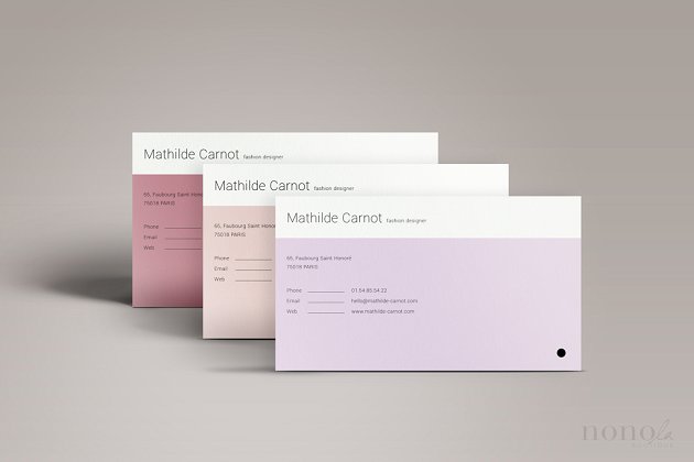 3张粉彩名片模板 3 Pastel Business Cards • Mathilde