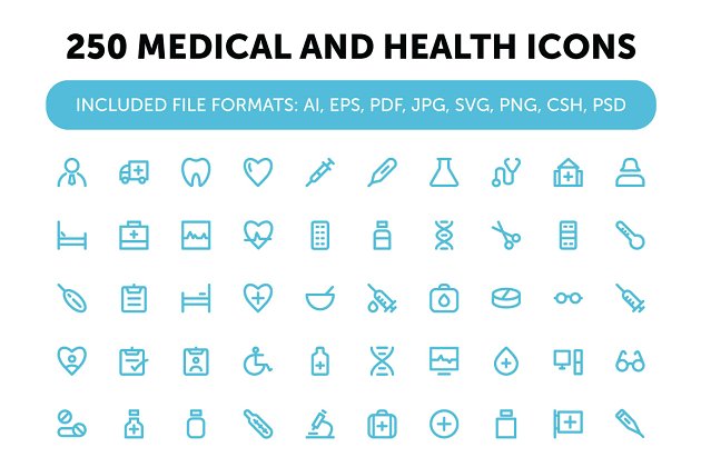 250个医学和健康图标下载 250 Medical and Health Icons
