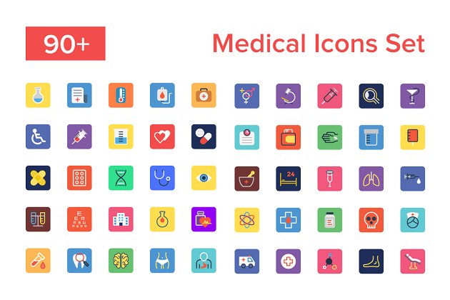 医疗矢量图标下载 90+ Medical Icons Set