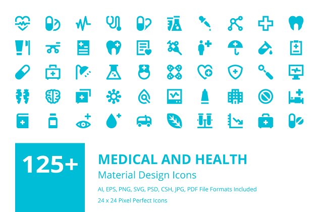125个医学和健康主题的图标合集 125+ Medical and Health Icons