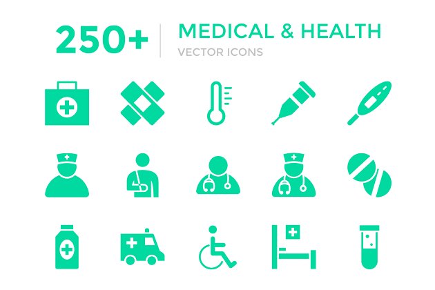 250+医疗和健康矢量图标大全 250+ Medical and Health Vector Icons