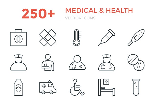 医疗健康矢量图标 250+ Medical and Health Vector Icons