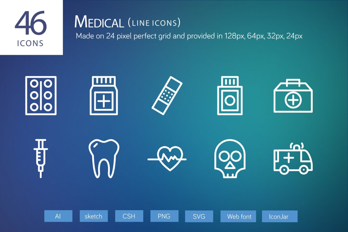 46个医疗线型图标 46 Medical Line Icons
