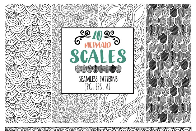 美人鱼鳞片背景纹理素材 Mermaid Scales Seamless Line Pattern