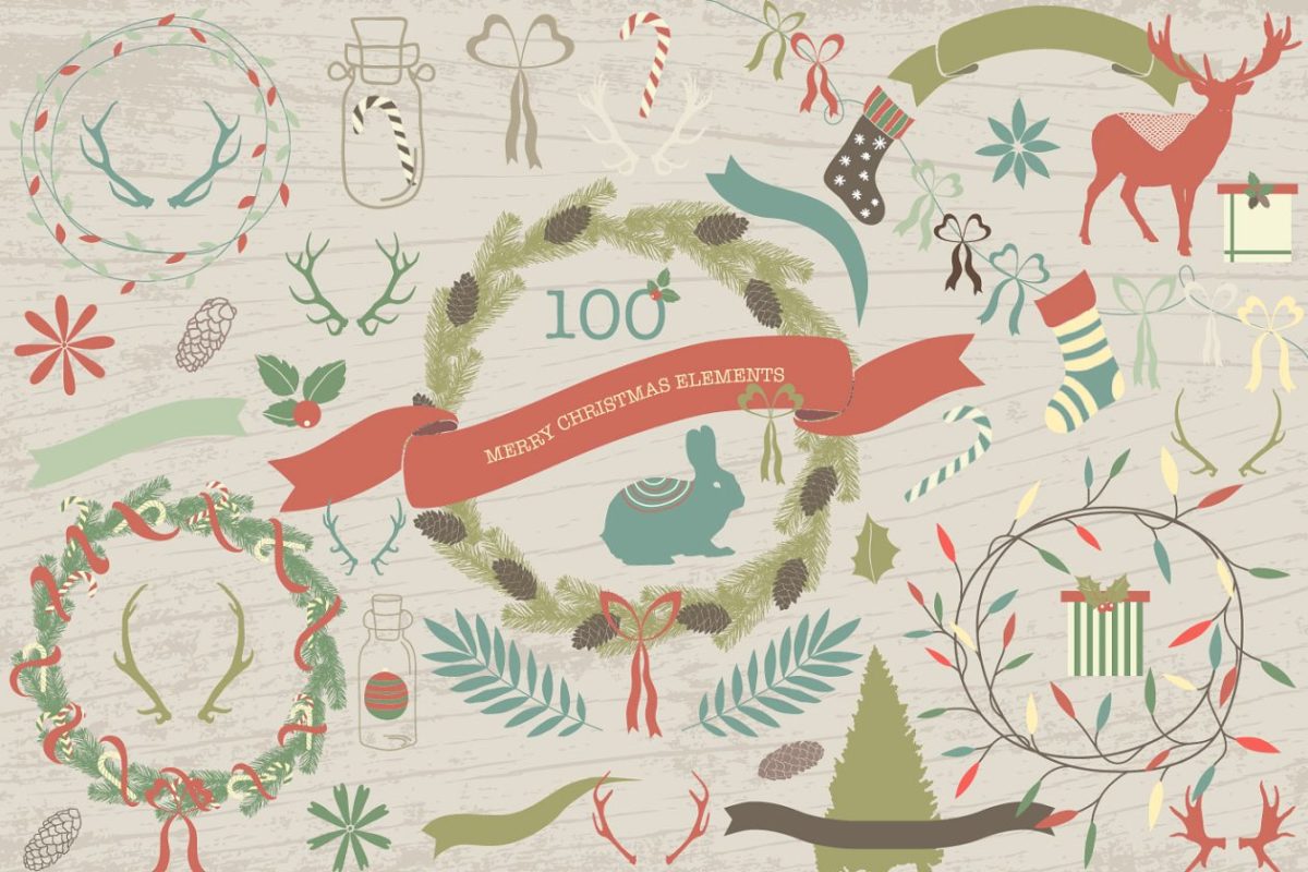 圣诞节元素logo模板 100 Merry Christmas Elements Pro