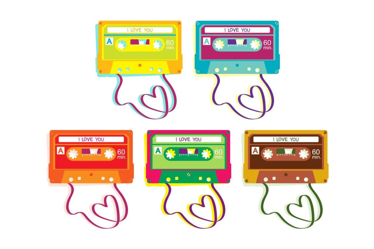 5个彩色的磁带图形素材 5 colorful vector mixtapes