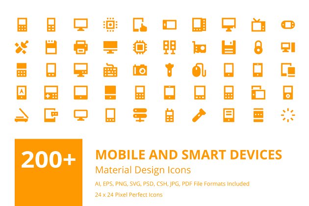 智能移动矢量图标 200+ Mobile and Smart Devices Icons