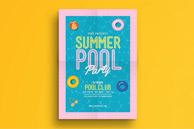夏季泳池海报模板 Summer Pool Party Flyer