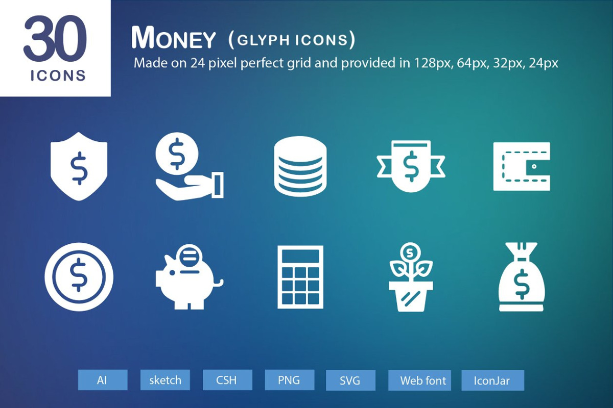 钱相关的图标 30 Money Glyph Icons