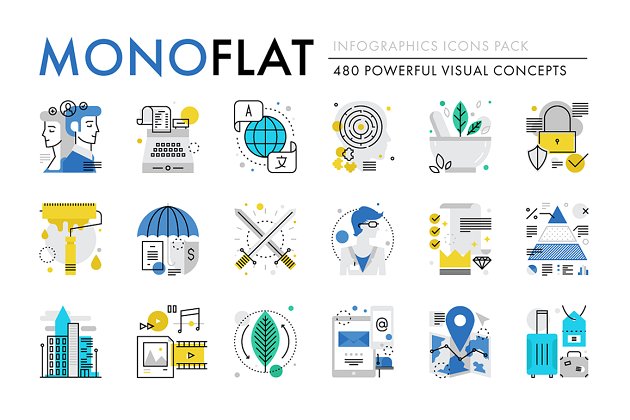 科技互联网创意图表图标 Monoflat Infographics Icons