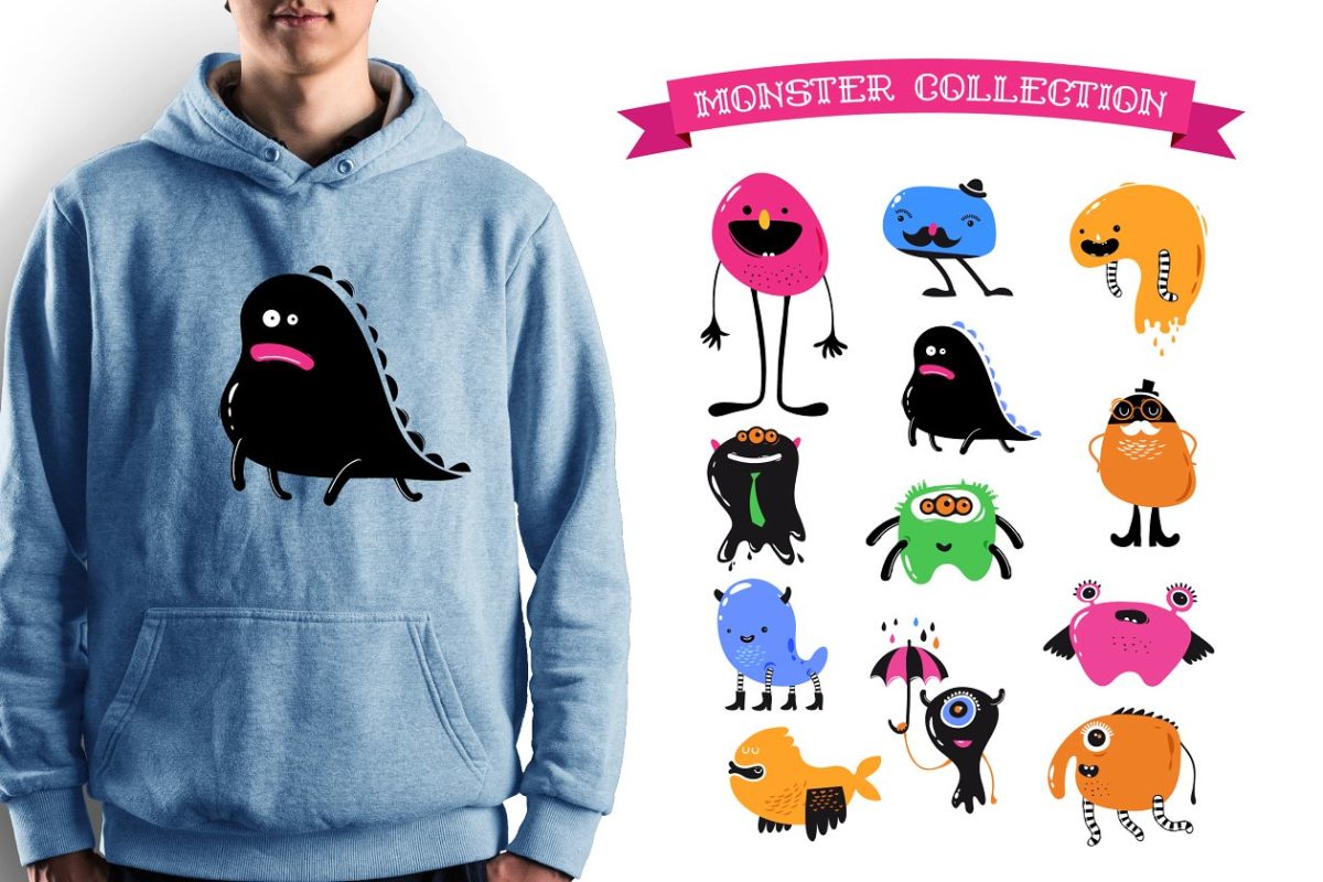可爱卡通怪兽角色图案素材包 Cute Monsters characters bundle