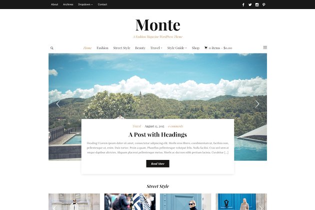 时尚的wordpress主题模板 Monte – Fashion Bloggers WP Theme