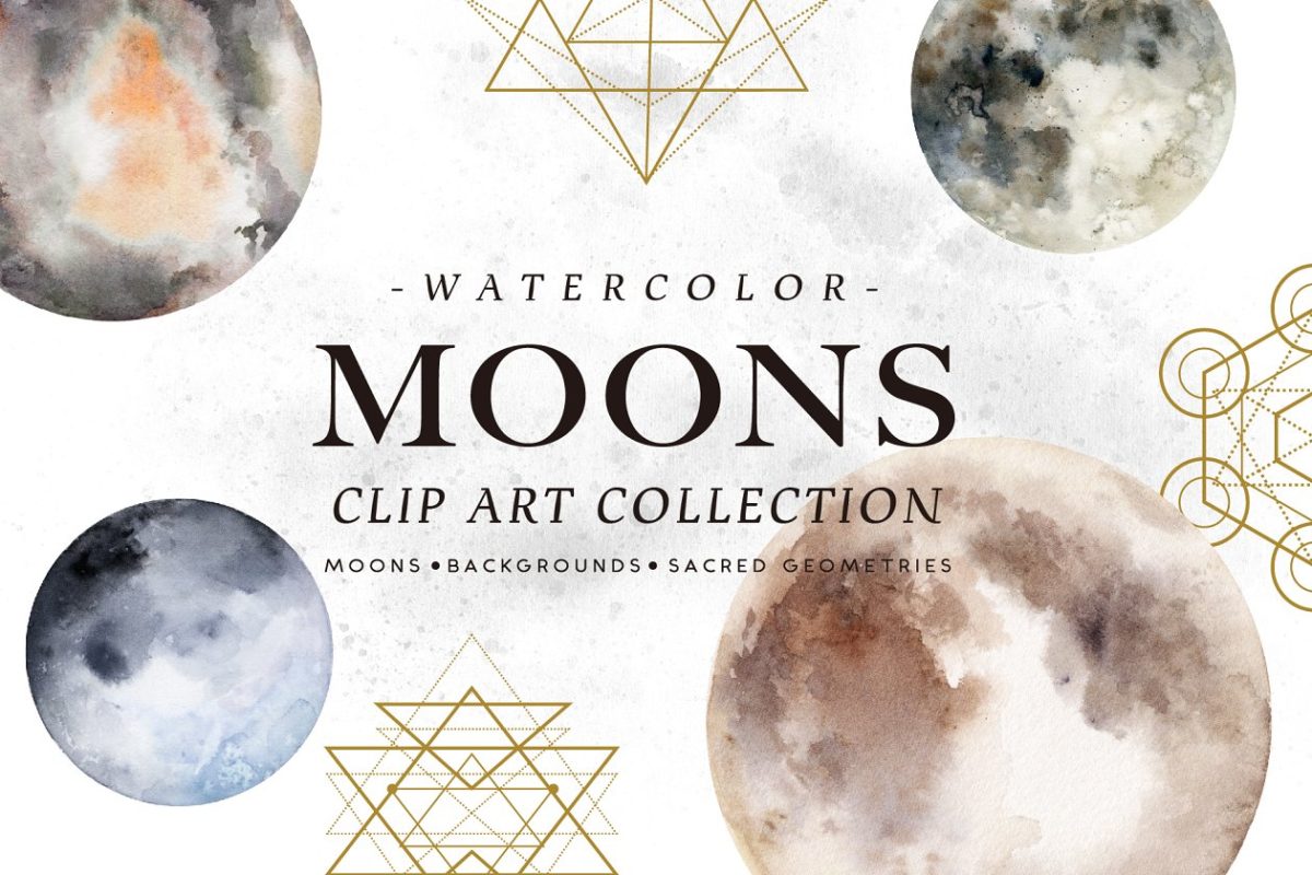 水彩画月亮素材 Watercolor Moons