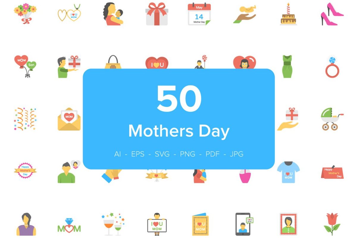 母亲节图标素材 50 Mothers Day Flat Vector Icons